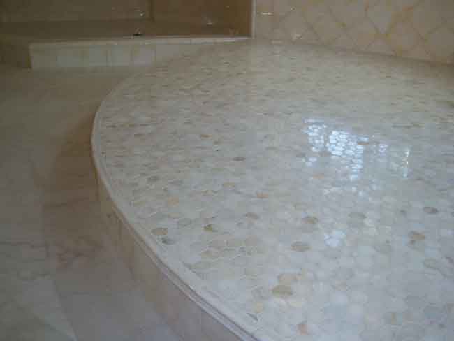 Picture #15 (Marble mosaic) This hexagon marble mosaic made a beautiful platform for a soaking tub.