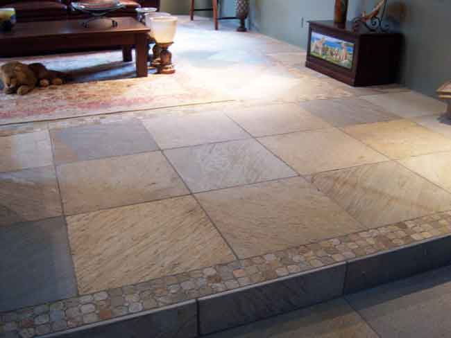 Picture #17 (Slate Floor) Gauged slate was used on this floor with a matching hexagon mosaic border.
